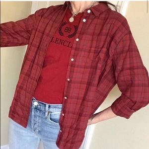 Madewell Oversized Ex-Boyfriend Shirt Button-Down Plaid Red Size Small